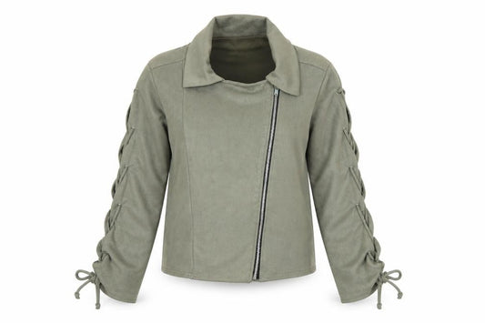 Boohoo Women’s Green Size 12 Biker Zip Lace Up Jacket