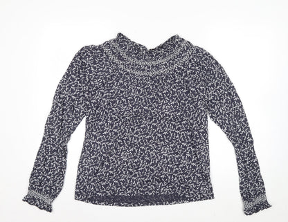 Marks and Spencer Women's Blue Floral High Neck Cotton Blouse Size 8