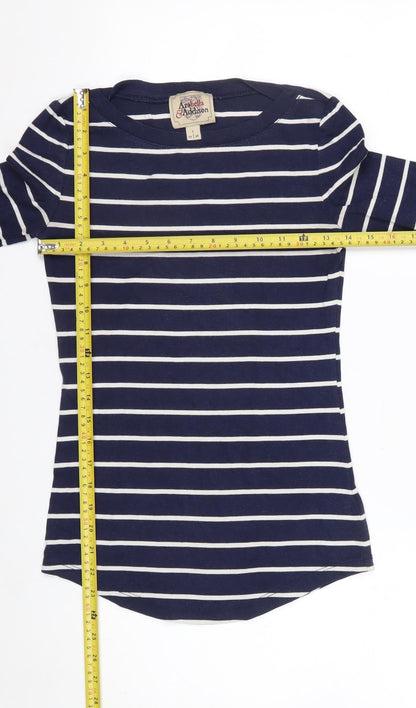 Arabella & Addison Women Blue Striped 3/4 Sleeve Boat Neck T-Shirt Size 10