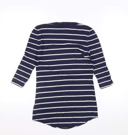 Arabella & Addison Women Blue Striped 3/4 Sleeve Boat Neck T-Shirt Size 10