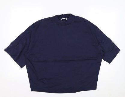 COS Women's Blue Relaxed Fit Mock Neck Cotton T-Shirt Size S