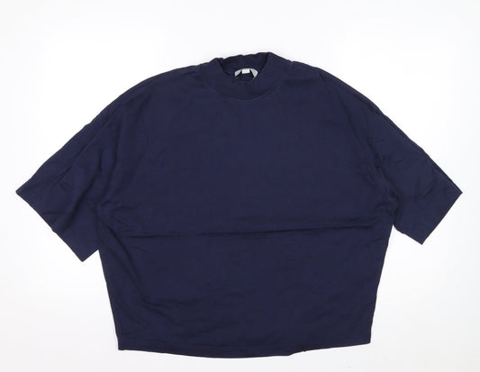 COS Women's Blue Relaxed Fit Mock Neck Cotton T-Shirt Size S