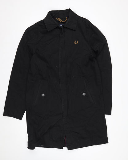 Fred Perry Men's Black Cotton Overcoat Jacket Size S Classic