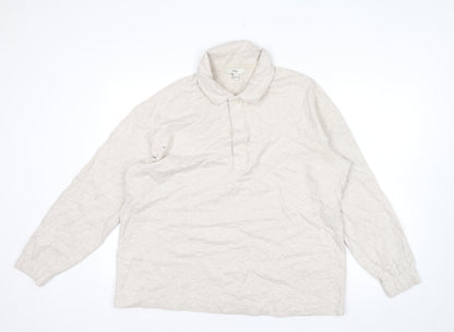 Marks and Spencer Men's Beige Collared Henley Sweatshirt Size L