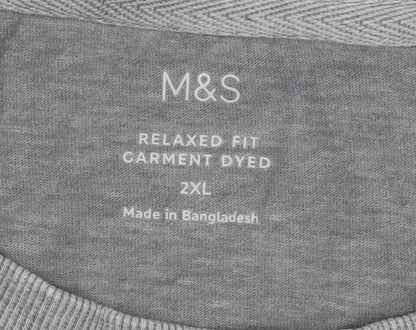 Marks and Spencer Mens Grey 2XL Relaxed Fit Cotton T-Shirt
