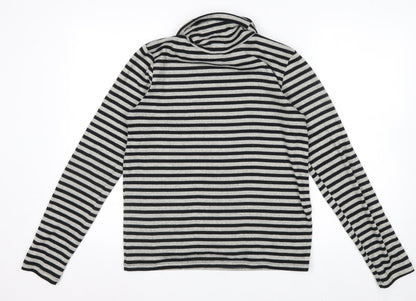 Zara Women Black Striped Roll Neck Long Sleeve Jersey Top S