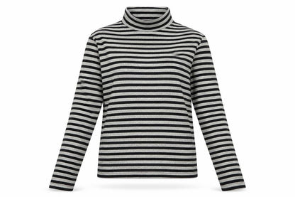 Zara Women Black Striped Roll Neck Long Sleeve Jersey Top S