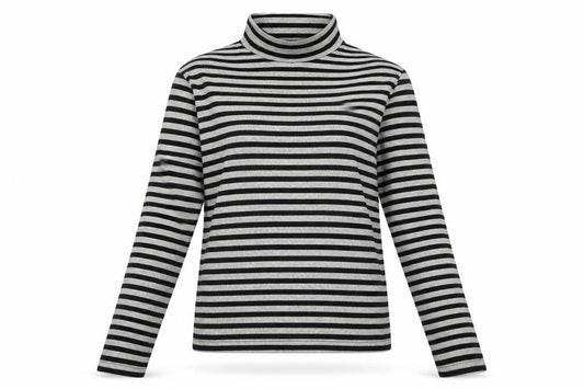 Zara Women Black Striped Roll Neck Long Sleeve Jersey Top S