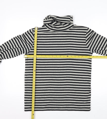 Zara Women Black Striped Roll Neck Long Sleeve Jersey Top S