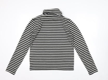 Zara Women Black Striped Roll Neck Long Sleeve Jersey Top S