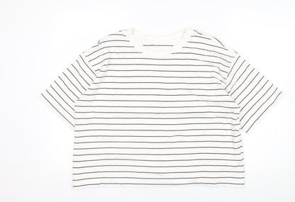Marks and Spencer Womens White Striped Cotton Jersey T-Shirt Size 16