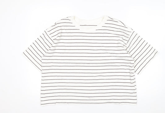Marks and Spencer Womens White Striped Cotton Jersey T-Shirt Size 16