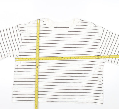Marks and Spencer Womens White Striped Cotton Jersey T-Shirt Size 16