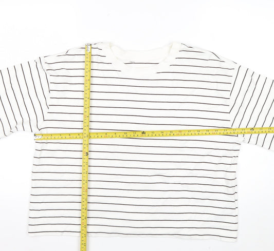Marks and Spencer Womens White Striped Cotton Jersey T-Shirt Size 16
