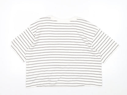 Marks and Spencer Womens White Striped Cotton Jersey T-Shirt Size 16