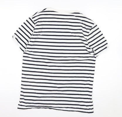 Topman Men's White & Navy Striped Short Sleeve Cotton T-Shirt Size S