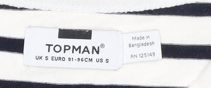 Topman Men's White & Navy Striped Short Sleeve Cotton T-Shirt Size S