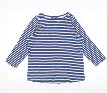 Laura Ashley Women Blue Striped 3/4 Sleeve Cotton T-Shirt UK 10