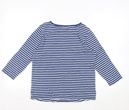 Laura Ashley Women Blue Striped 3/4 Sleeve Cotton T-Shirt UK 10