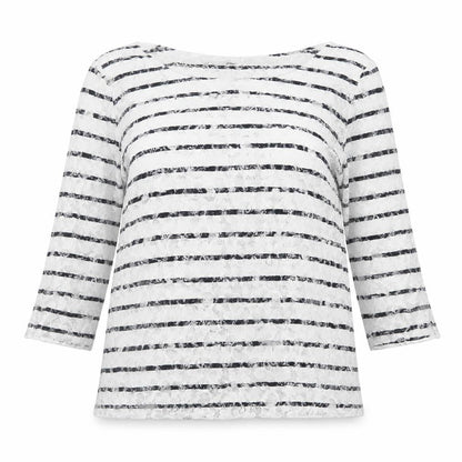 Marks & Spencer Women's Multicoloured Striped Lace T-Shirt UK 14