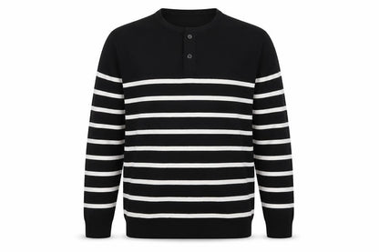 Celio Men's Black Striped L Henley Jumper Cotton Knit