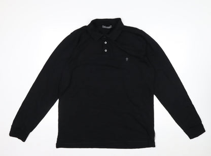 French Connection Men's Black XL Long Sleeve Cotton Polo Shirt