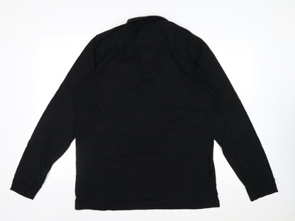 French Connection Men's Black XL Long Sleeve Cotton Polo Shirt