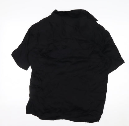 Zara Men's Black Short Sleeve Button-Up Shirt Size L Viscose Casual