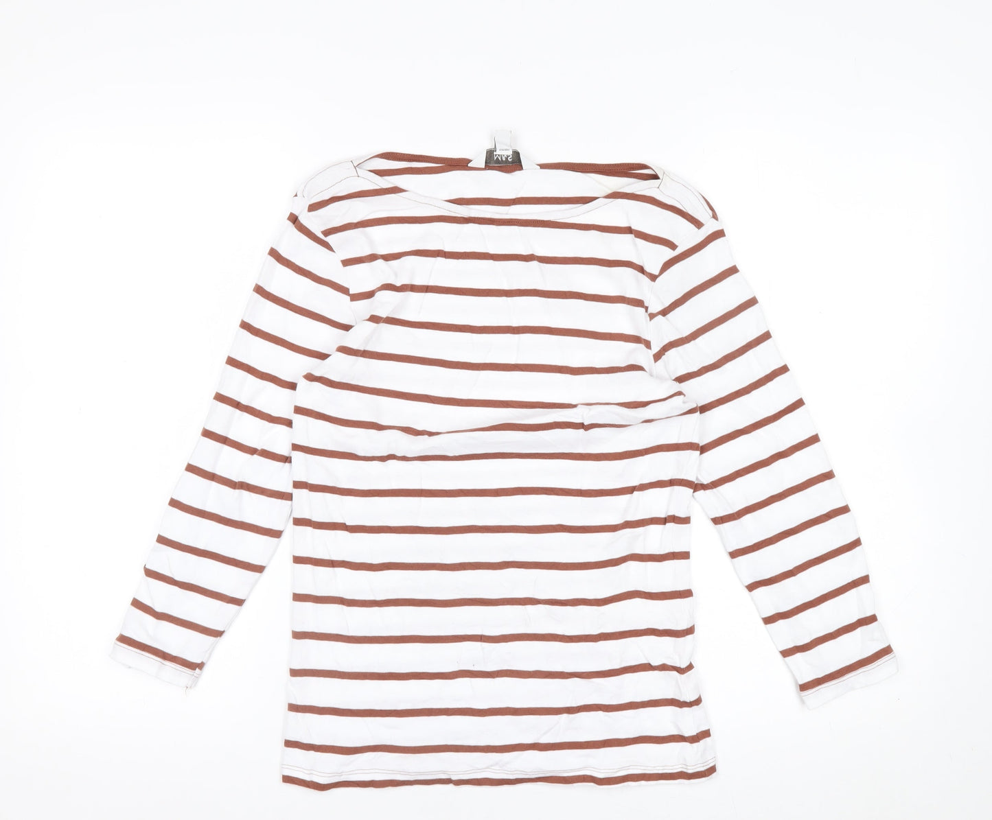 Marks and Spencer Women White Striped Long Sleeve Cotton T-Shirt Size 10