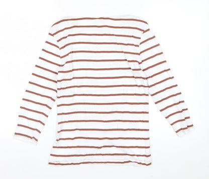 Marks and Spencer Women White Striped Long Sleeve Cotton T-Shirt Size 10