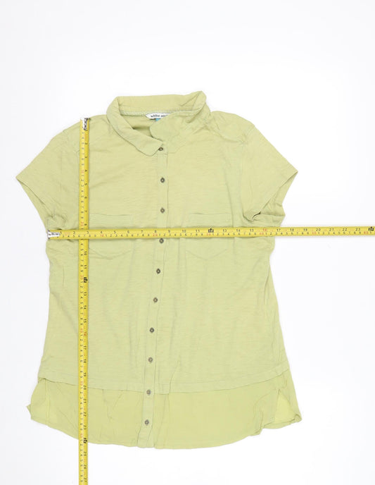 White Stuff Women's Green Button-Up Short Sleeve Cotton Modal Shirt UK 10
