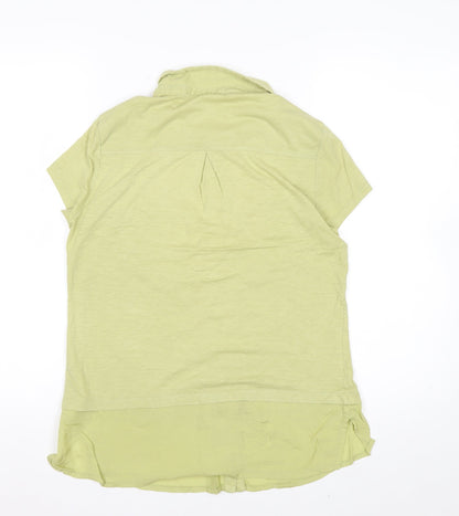White Stuff Women's Green Button-Up Short Sleeve Cotton Modal Shirt UK 10