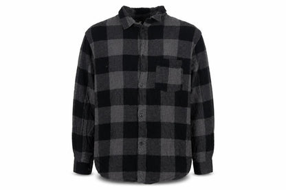 H&M Men’s Grey Black Check Cotton Button-Up Shirt XL Relaxed Fit