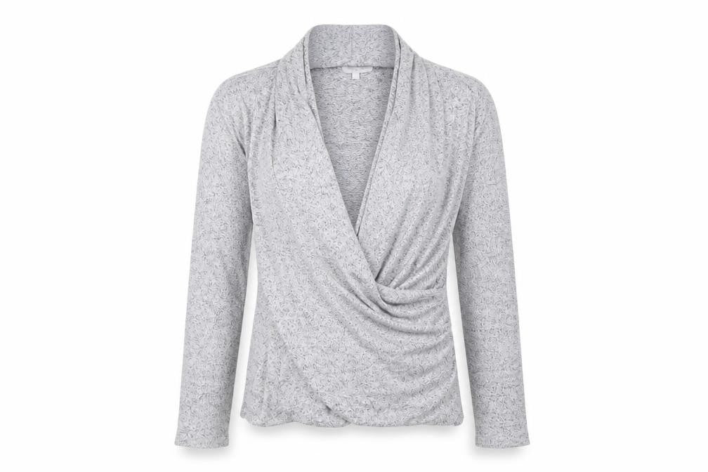 Deane & White Women's Grey Wrap Blouse Size M Long Sleeve