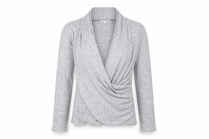 Deane & White Women's Grey Wrap Blouse Size M Long Sleeve