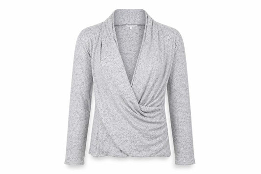 Deane & White Women's Grey Wrap Blouse Size M Long Sleeve