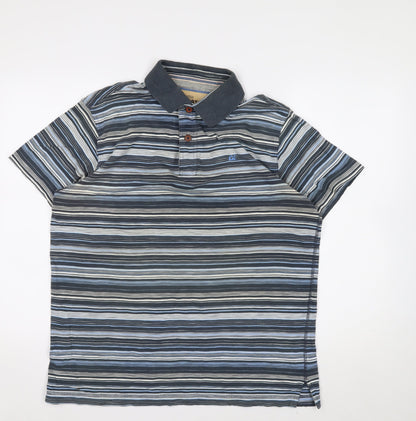 Marks and Spencer Men’s Blue Striped Cotton Short Sleeve Polo M