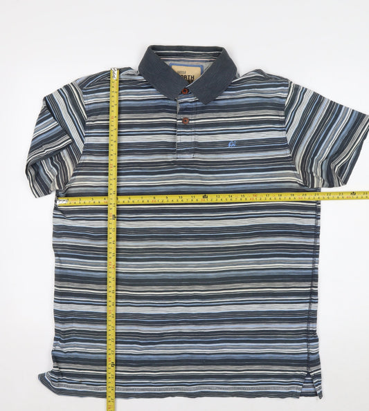 Marks and Spencer Men’s Blue Striped Cotton Short Sleeve Polo M