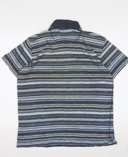 Marks and Spencer Men’s Blue Striped Cotton Short Sleeve Polo M