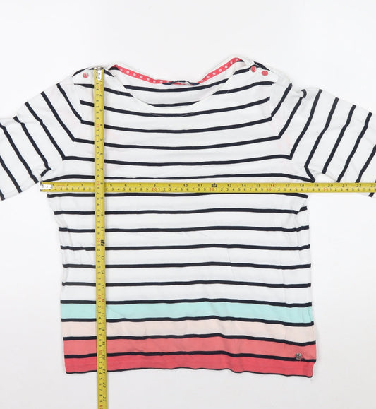 Maine New England Women's Multicoloured Stripe 3/4 Sleeve Boat Neck Cotton Top Size 14