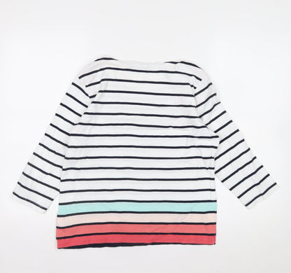 Maine New England Women's Multicoloured Stripe 3/4 Sleeve Boat Neck Cotton Top Size 14