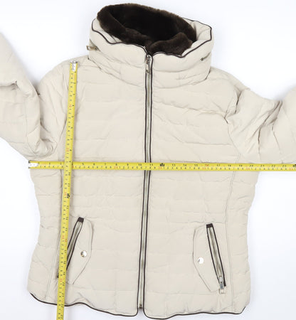 Marks and Spencer Women’s Beige Size 14 Puffer Jacket with Detachable Faux Fur Trim