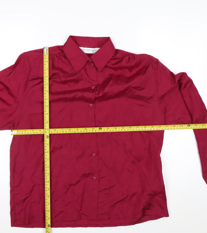 Malina Wong Women Red Silk Button-Up Long Sleeve Shirt Size 10