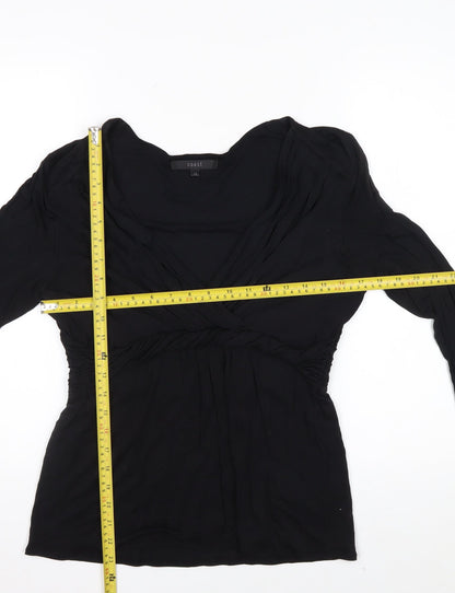 Coast Women’s Black Wrap Blouse Size 14 Lyocell Long Sleeve Top