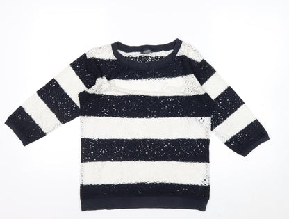 Marks and Spencer Women’s Blue Striped Lace 3/4 Sleeve T-Shirt Size 8