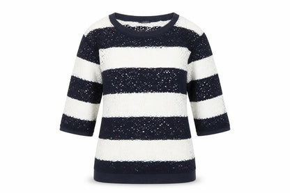 Marks & Spencer Women’s Blue Striped Lace 3/4 Sleeve T-Shirt Size 8