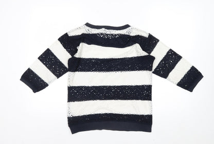 Marks and Spencer Women’s Blue Striped Lace 3/4 Sleeve T-Shirt Size 8