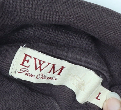 EWM Men’s Brown Cotton Roll Neck Long Sleeve Casual Top Size L