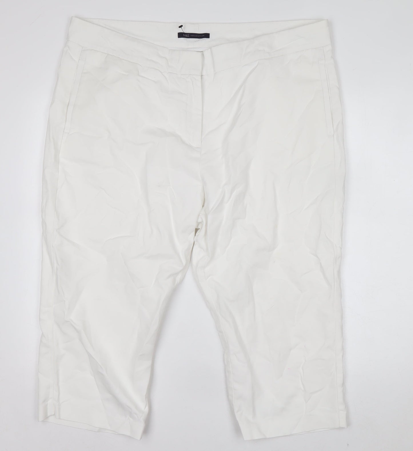 Marks and Spencer Women’s White Size 20 Cropped Cotton Stretch Trousers