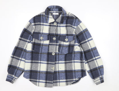 MNG Men's Blue Checked Flannel Shirt Jacket Size M